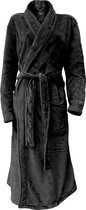 LINNICK Flanel Fleece Uni Badjas - Black - L - Badjas Dames - Badjas Heren