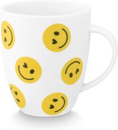VT Wonen Smiley - set van 2 mokken - 250ml - wit - gele smiley op mok