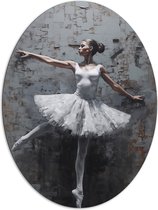 Dibond Ovaal - Muurschildering van Witte Dansende Ballerina - 81x108 cm Foto op Ovaal (Met Ophangsysteem)