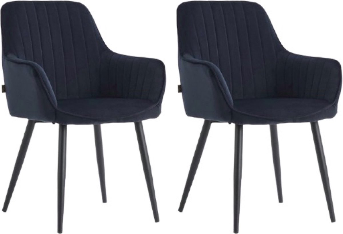 Colenis® - Veli eetkamerstoel - Set Van 2 - Zwart - Velvet - Met Armleuning