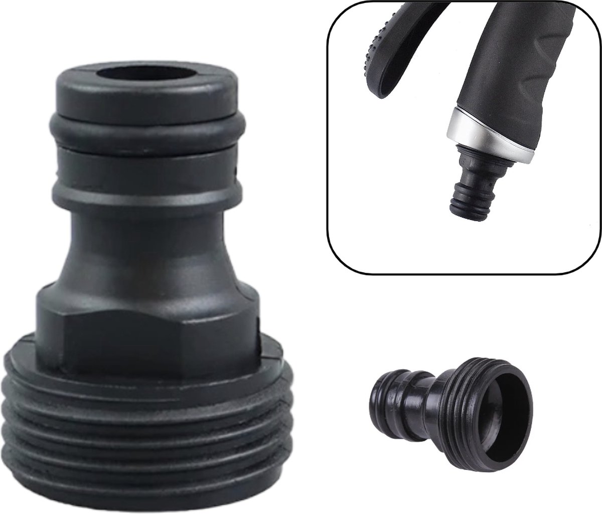 PD kraanstuk - Slangkoppeling - Insteeknippel met buitendraad 3/4 inch - Zwart