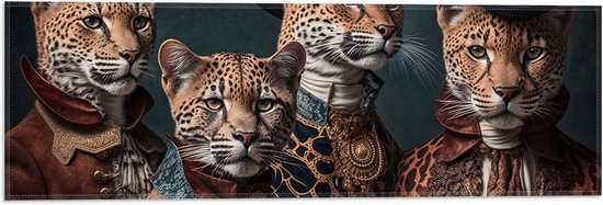 Vlag - Familie Luipaarden in Komische Outfits met Hoeden - 60x20 cm Foto op Polyester Vlag