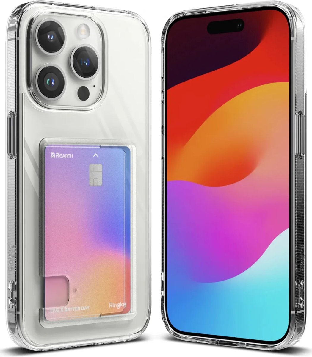 Clear Card Compatible Armor Case - iPhone 15 Pro Max Kaarthouder Transparant