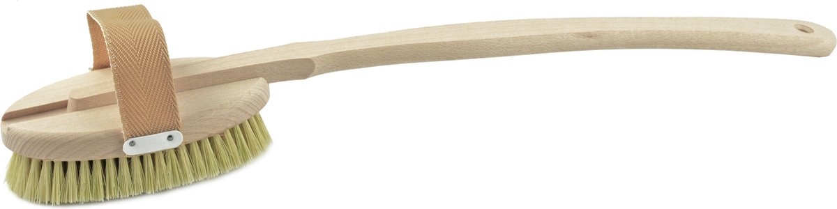 Goedkoopste Sorex Houten badborstel/massageborstel/wellnessborstel - 2-delig - 43,5 cm - Beukenhout rugborstel - Badkamer/douche accessoires