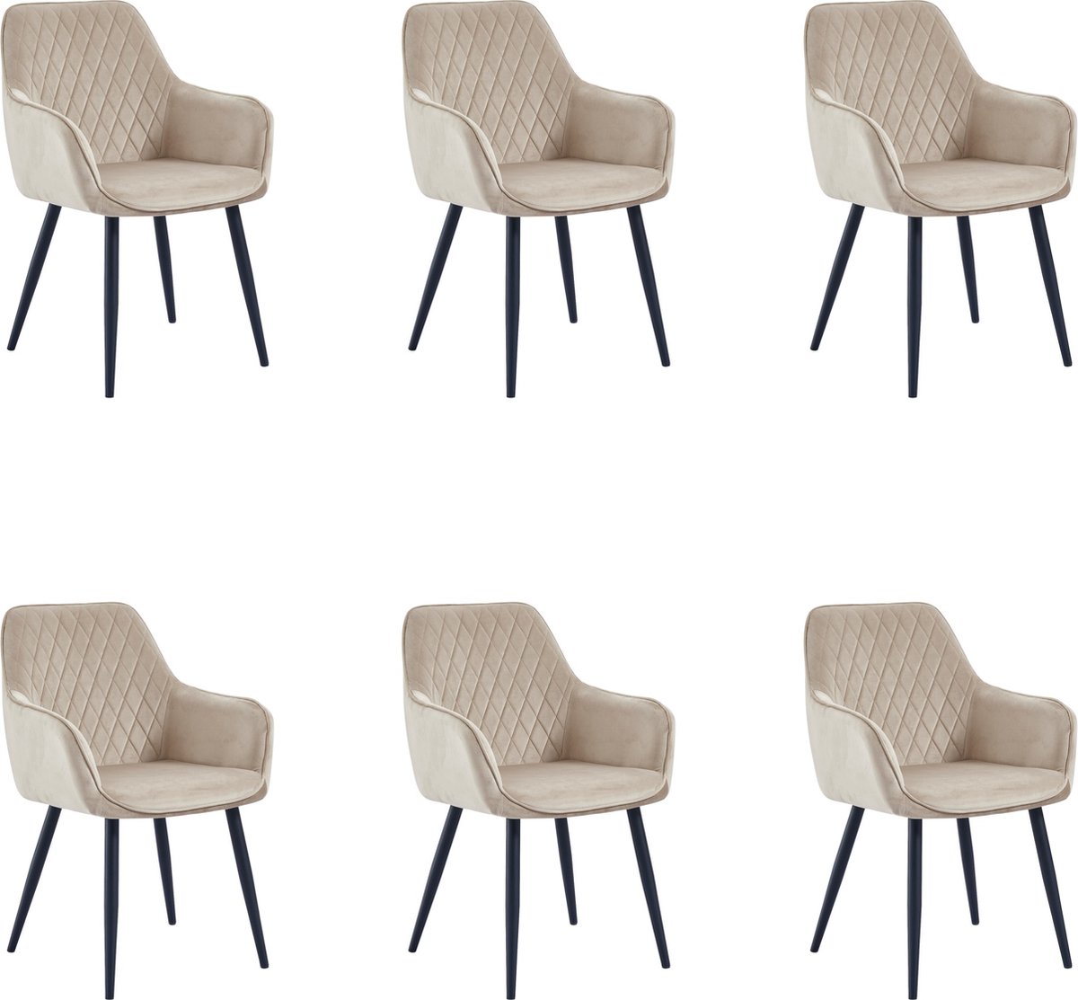 Colenis® - Beverly Eetkamerstoel - Set Van 6 - Beige - Fluweel - Met armleuning