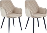 Colenis® - Beverly Eetkamerstoel - Set Van 2 - Beige - Fluweel - Met armleuning