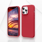 iPhone 15 Pro Rood Silicone Hoesje - Ultieme iPhone 15 Pro Rood Bescherming Case - Luxe Stevige Hoesje van Premium Kwaliteit voor iPhone 15 Pro