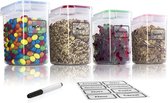 Voorraadpot Set (4x1,6L) Luchtdichte Voorraaddozen, Voorraadpotten & Bewaarpotten – BPA-Vrij Plastic Opbergpotten met Deksels voor Pasta, Muesli en Rijst - Met Stickers en Lepels - Gekleurd
