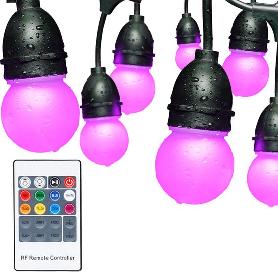 HOFTRONIC - LED String light RGB 15 meter - 24 RGB LEDs incl. afstandsbediening - IP65 Lichtsnoer voor buiten