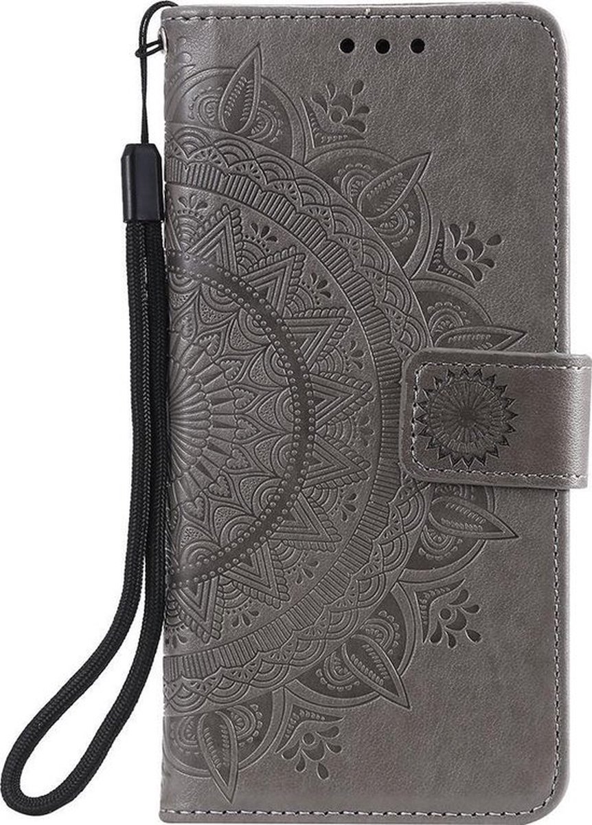Shop4 - Geschikt voor Samsung Galaxy M31 Hoesje - Wallet Case Mandala Patroon Grijs