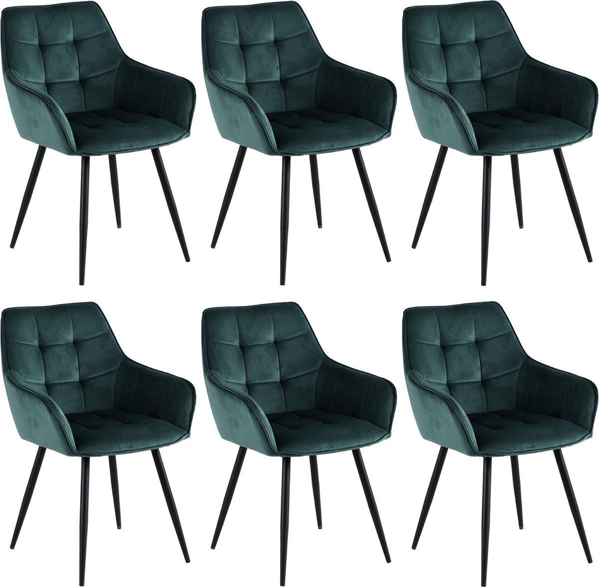 Colenis® - Oriana Eetkamerstoel - Set Van 6 - Groen - Fluweel - Velvet - Industrieel