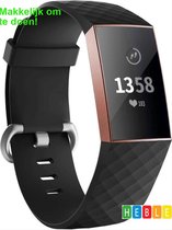 Sportbandje geschikt voor Fitbit Charge 3 & 4 - Zwart - SM - Horlogeband, Armband, Polsband van Heble®