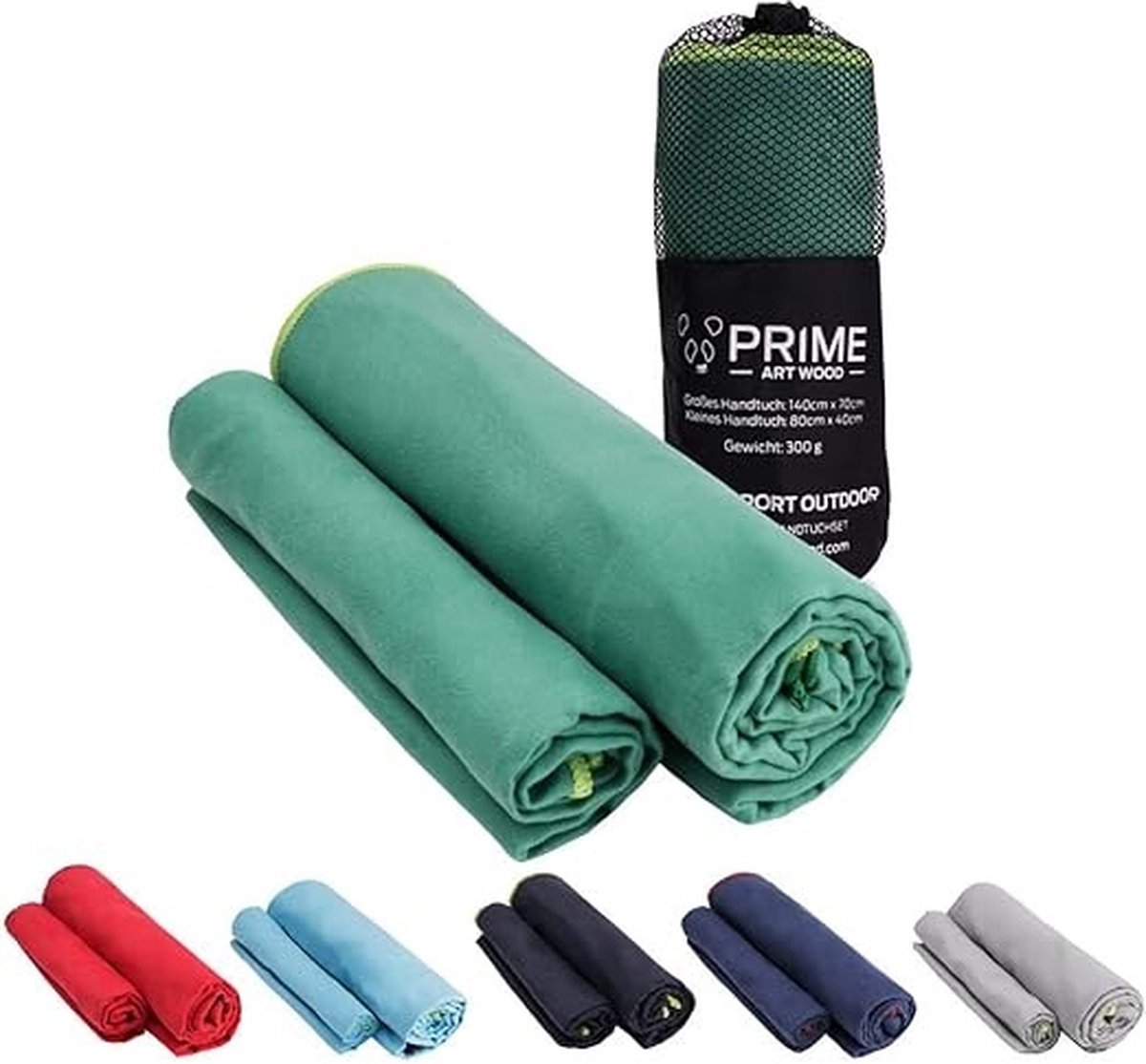 Prime Microvezelhanddoekenset van 2 (70 x 140 cm en 40 x 80 cm) Sneldrogend, extreem absorberend, ultralicht Reishanddoekenset met tas - Ideaal voor buiten, reizen, kamperen