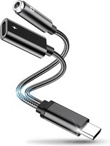 Strolox USB C naar 3.5mm Jack Adapter - Aux Adapter - Audiojack naar USB-C Met Oplader - Audiojack 3.5 - Audio Jack USB-C - Audio Jack Kabel - Zwart