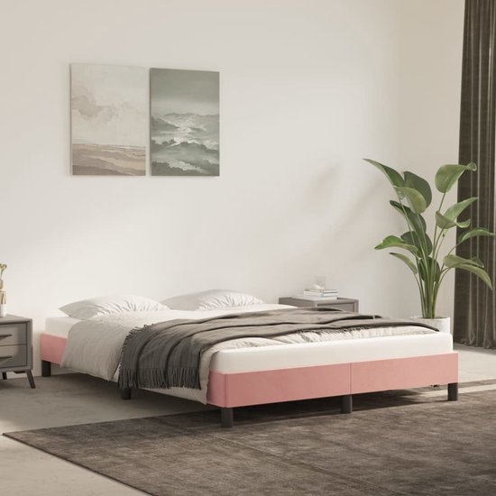 The Living Store Bedframe Fluweel - Roze - 203 x 143 x 25 cm - Passend bij 140 x 200 cm matras - Inclusief montagehandleiding