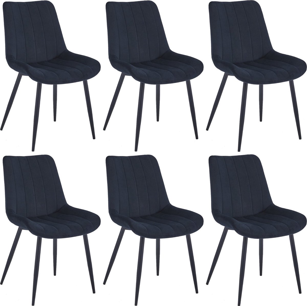 Colenis® - Verta Eetkamerstoel - Set Van 6 - Zwart - Velvet - Industrieel