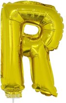 Gouden opblaas letter ballon R op stokje 41 cm
