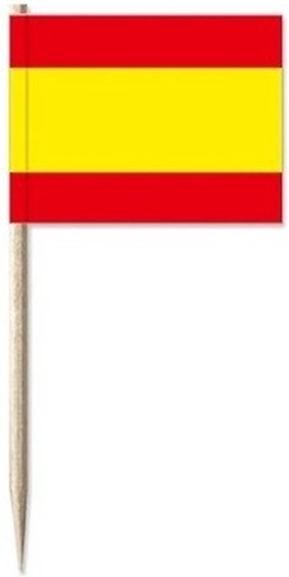 Cocktailprikkers van vlag Spanje - 100x stuks - mini vlaggetjes - Spaans versiering prikkertjes - 8 cm