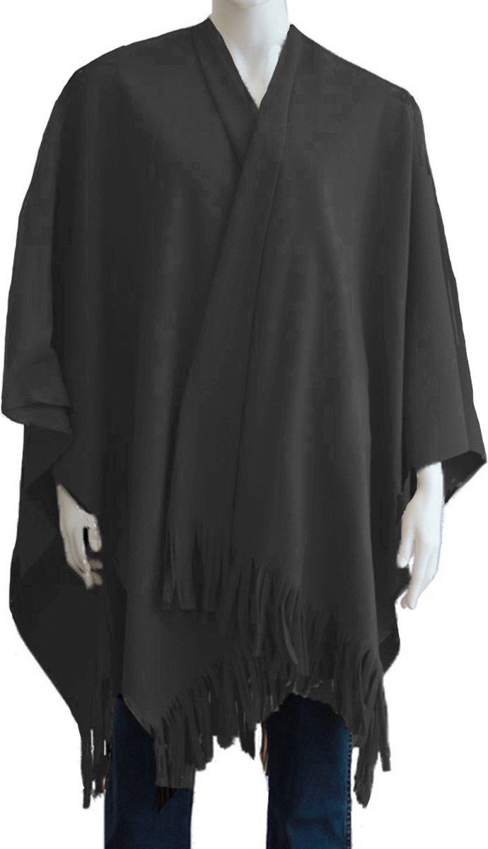 Luxe dames omslagdoek poncho antraciet - 180 x 140 cm - Dameskleding accessoires grote omslagdoeken/poncho's van fleece