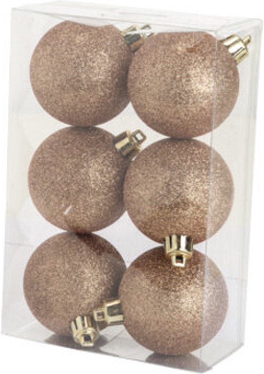 Cosy @ Home Kerstbal - set 6 - glitter roze - dia.6cm - kunststof