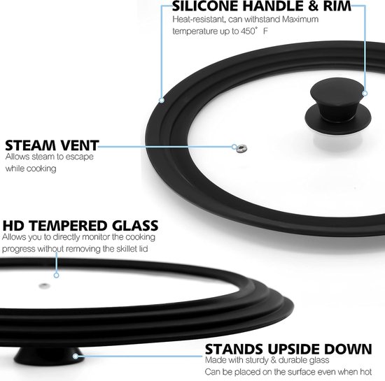 Relaxdays Couvercle, verre, universel, rebord silicone, trou vapeur, Casseroles, poêles, D 20-24 cm, noir - Maison Relaxdays Couvercle, verre, universel, rebord silicone, trou vapeur, Casseroles, poêles, D 20-24 cm, noir - Maison