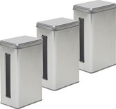 3x Boîtes de rangement rectangulaires argentées / boîtes de rangement avec fenêtre 17 cm - Boîtes de rangement argentées - Conteneurs de stockage