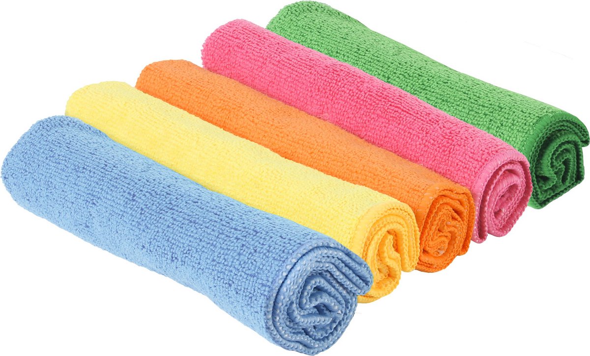 Goedkoopste 5x stuks microvezel huishoud/schoonmaakdoek gekleurd hoge kwaliteit - 40 cm - Vaatdoekjes - Wonderdoeken - Microvezeldoekjes