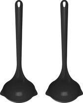 Set van 2x stuks kunststof lepels/opscheplepels zwart 30 cm keukengerei - Zwarte soeplepels/juslepels van plastic