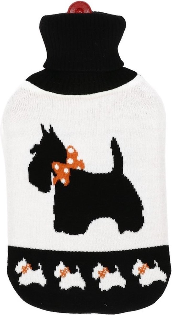 Goedkoopste Warmwater kruik met wit/zwarte honden hoes - 2 liter - warmwaterkruik