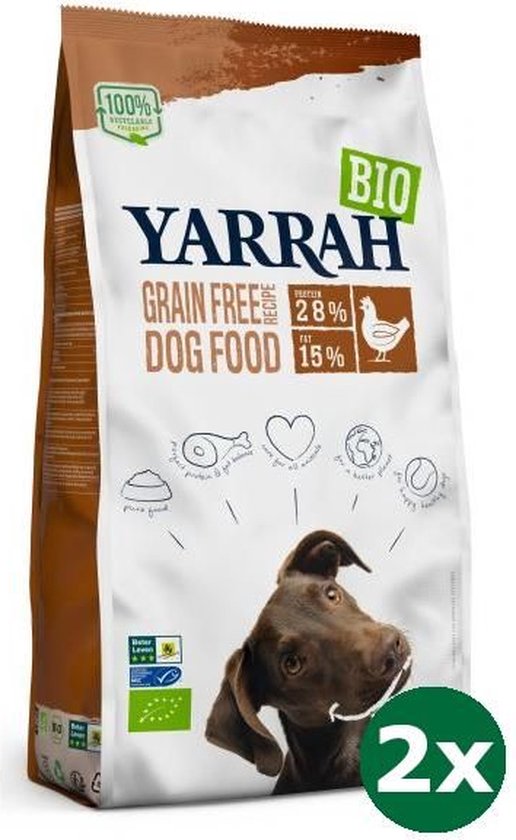 2x2 kg Yarrah dog adult graanvrij kip/vis hondenvoer