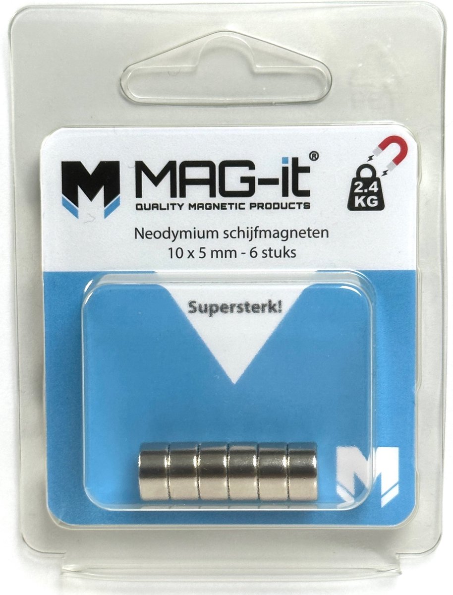 MAG-it® neodymium schijfmagneten 10x5 mm – 6 stuks verpakking – Zeer sterk – trekkracht 2,4 KG – Superkwaliteit!