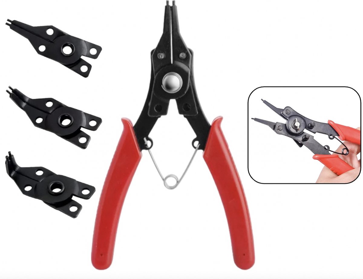 PD® - Borgveertang - 4 delig - Borgringtang - Seegerringtang - Rood - Zowel binnen- als buitenringen - 16cm