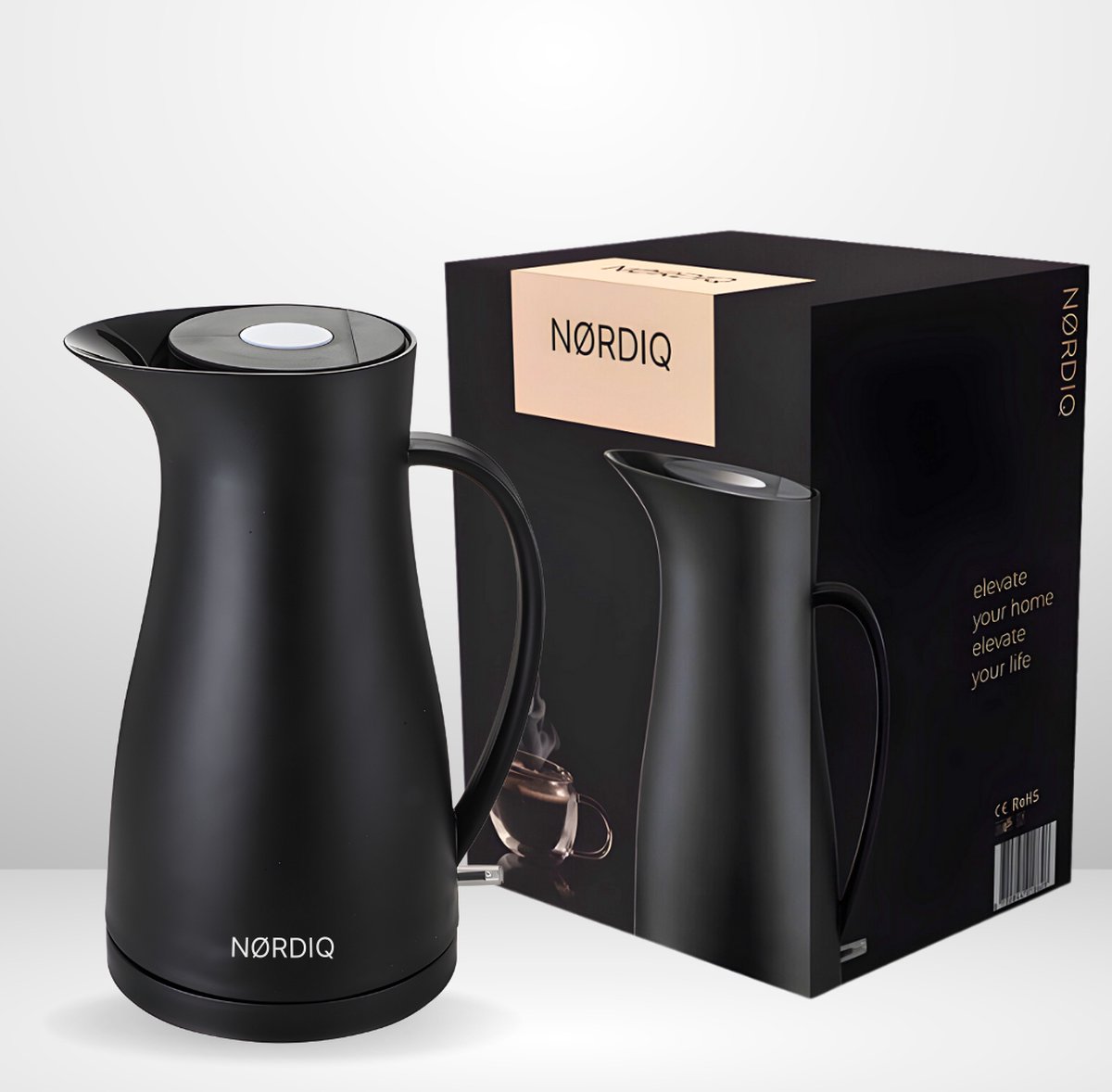 NØRDIQ - Waterkoker Met Scandinavisch Design - 1.2 Liter - Filter- Mat  Zwart - 1600W -... | bol.com