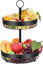 Fruitkraam, 2-laags fruitkraam, metalen fruitmand, fruitschaal, groentehouder voor keuken, woonkamer, badkamer, zwart