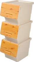 Motek® - Opbergbox - 3*33L=99L - Met Wielen - Gerecycled Plastic - Bamboe - Opbergdoos