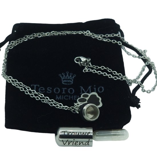 Pendentif en frêne avec gravure « Loyal Friend » - Tube à cendres pour cendres de chien - Acier chirurgical - Avec chaîne en acier inoxydable (50 cm)