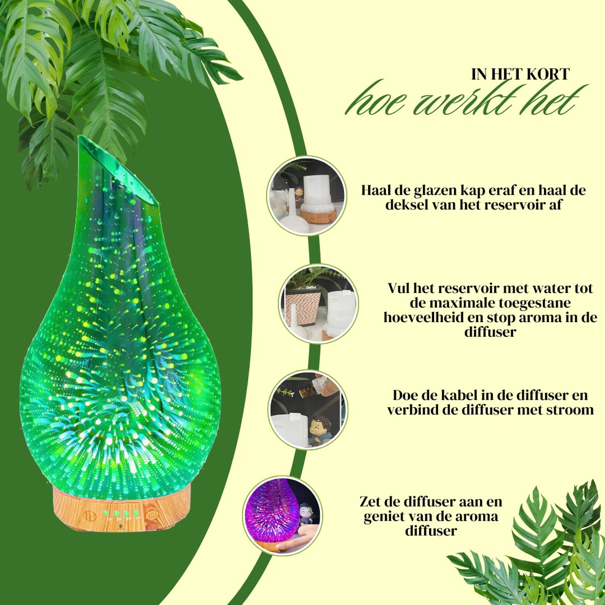 Recalma Glazen 3D Aroma Diffuser - Luchtbevochtiger - Etherische Olie Verstuiver - Geurverspreider - Aromadiffusers - 7 LED Kleuren — cadeau in Wonen & Interieur - foto 3