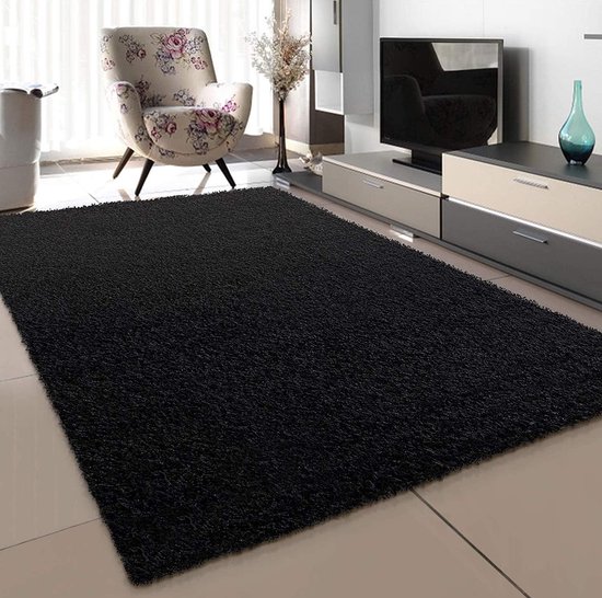 tapijt, woonkamer, zwart, hoogpolig, langpolig, modern, afmetingen: 160 x 230 cm