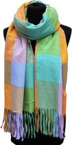 Lange Warme Sjaal - Geblokt - Oranje/Groen - 200 x 72 cm (23-142#)
