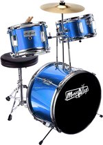 Kit de batterie Junior Blue métallisé – 3 pièces avec cymbale, pédale, tabouret et baguettes pour Enfants