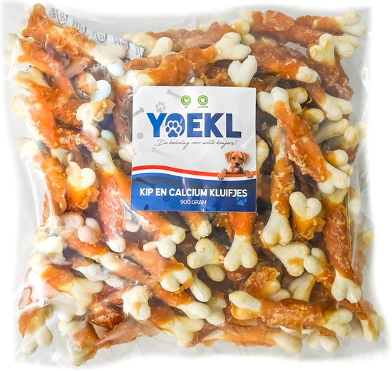 YOEKL Kip en Calcium Kluifjes - 900 gram - Hondensnacks - Hondensnoepjes - Hondensnacks Gedroogd - Hondensnacks Kauwbot - Hondenvoer