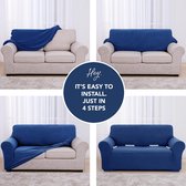 Housse De Canapé Extensible 3 Places - Tissu élastique, Antidérapant, Lavable - Couleur Bleu Foncé, Avec Accoudoirs