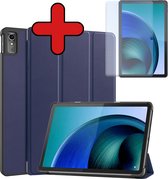 Hoes Geschikt voor Lenovo Tab M10 5G Hoes Book Case Hoesje Luxe Trifold Cover Met Screenprotector - Hoesje Geschikt voor Lenovo Tab M10 5G Hoesje Bookcase - Donkerblauw