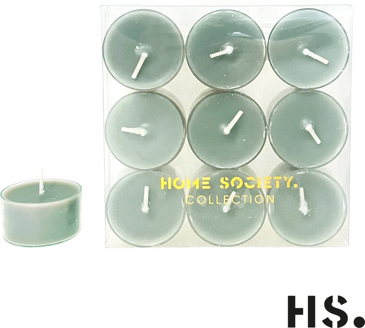 Home Society Waxinelichtjes - Theelichtjes - 9 stuks - Celadon/Licht groen
