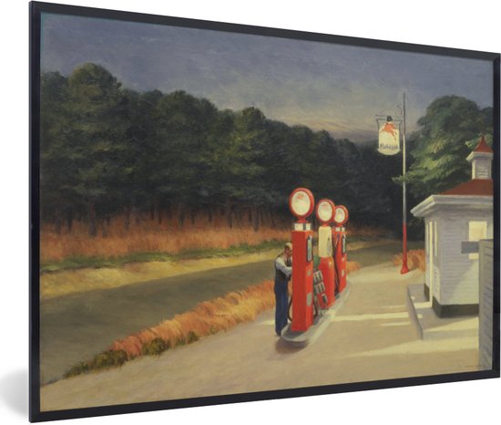 Fotolijst incl. Poster - Benzine - Edward Hopper - 120x80 cm - Posterlijst