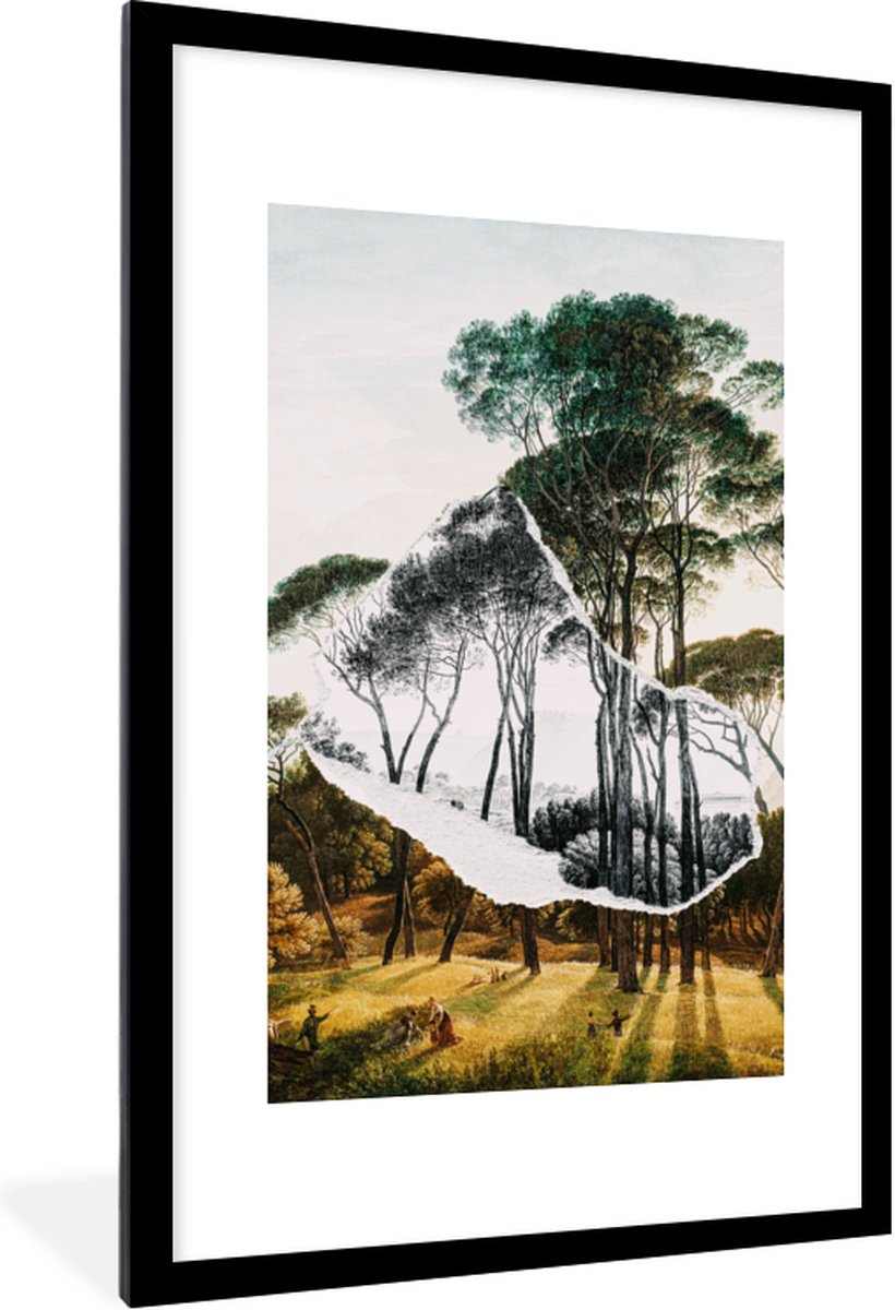 Fotolijst incl. Poster Zwart Wit- Italiaans landschap parasoldennen - Kunst - Hendrik Voog