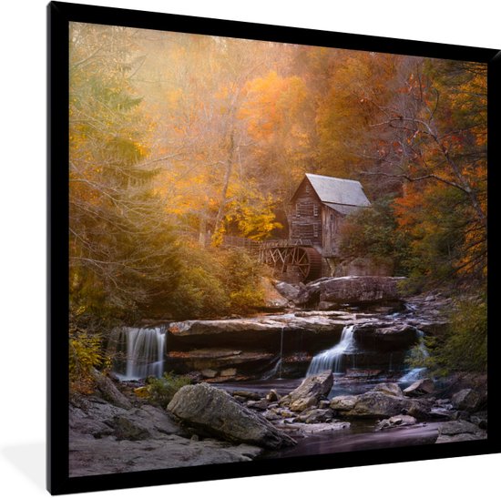 Affiche avec cadre Automne - Paysage - Maison - 40x40 cm