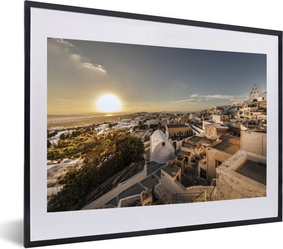 Fotolijst incl. Poster - Zonsondergang over Pyrgos Santorini - 60x40 cm - Posterlijst