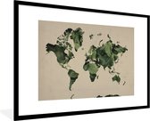 Fotolijst incl. Poster - Wereldkaart - Bladeren - Groen - 120x80 cm - Posterlijst