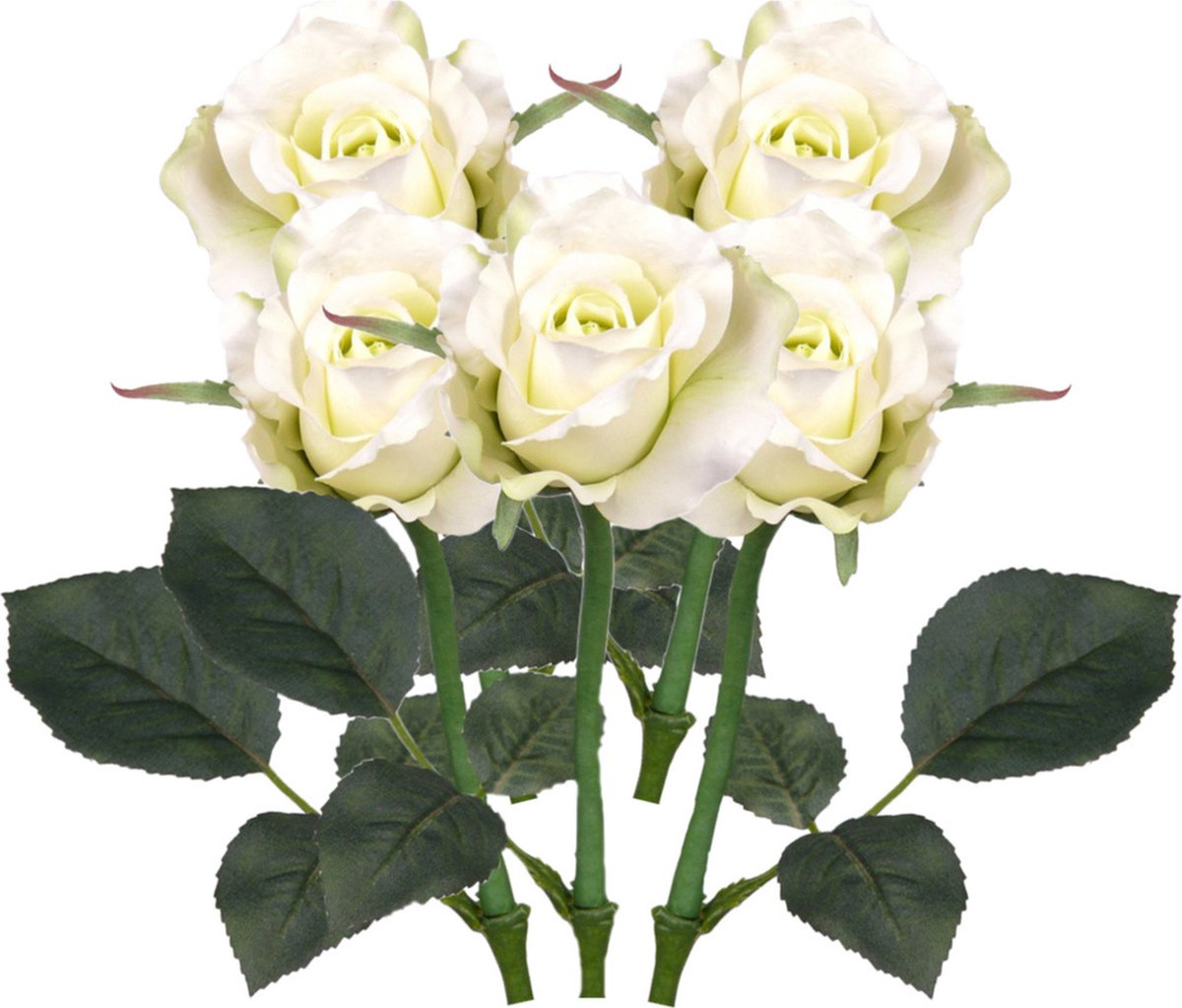 Bellatio Flowers & Plants Top art Kunstbloem roos Alice de luxe - 5x stuks - wit - 30 cm - kunststof steel - decoratie
